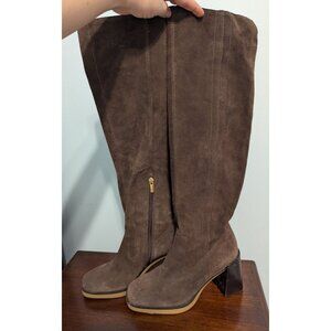 Vince Camuto Boots Womens 7.5 M Tall Over The Knee Brown Suede Block Heel Zip